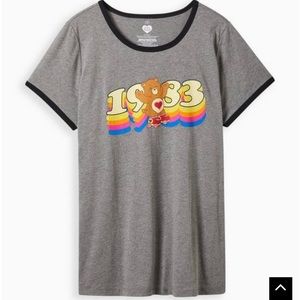 Torrid SZ 00 NEW Classic Fit Ringer Tee - Cotton Care Bears Grey